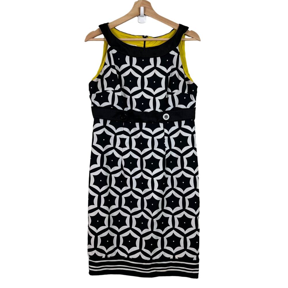London Times‎ Black and White Geometric Retro Sheath Sleeveless Dress Size 12